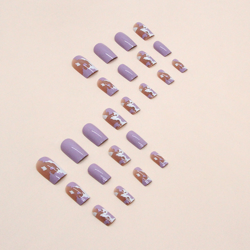 Long Lavender Spotted Cow Print Nails, Ins Style