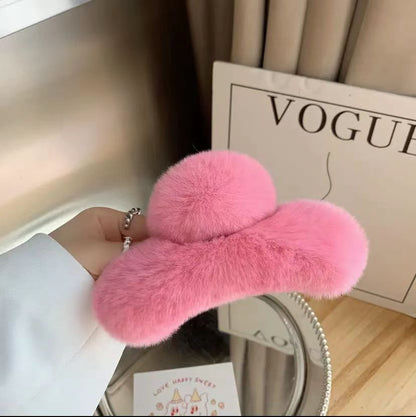 Luxury Real Rabbit Fur Hair Claw - Cute Ponytail Holder