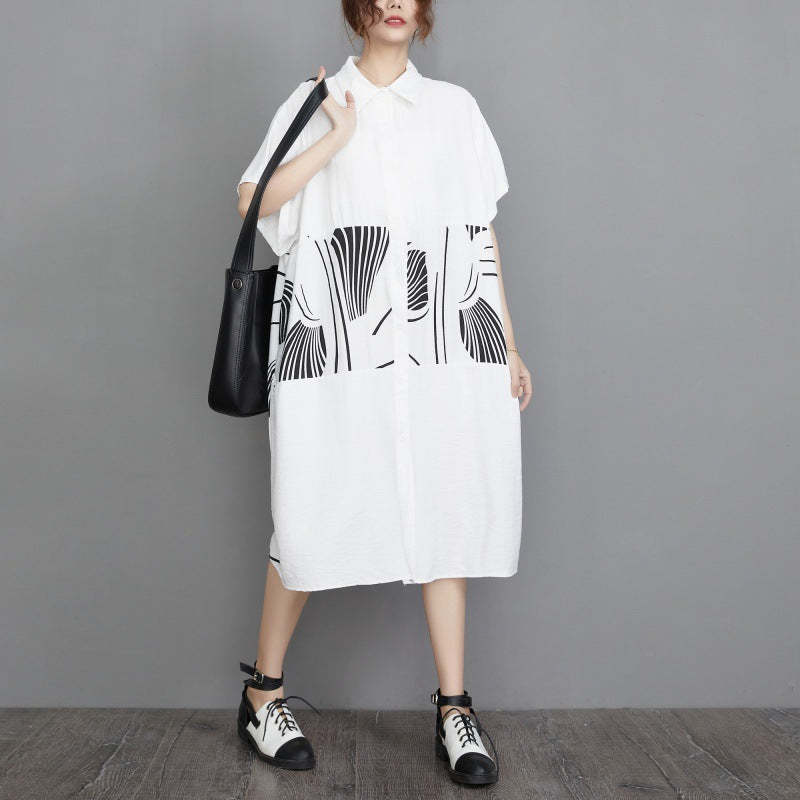 Artsy Mid-length Open Front Printed Shirt Dress