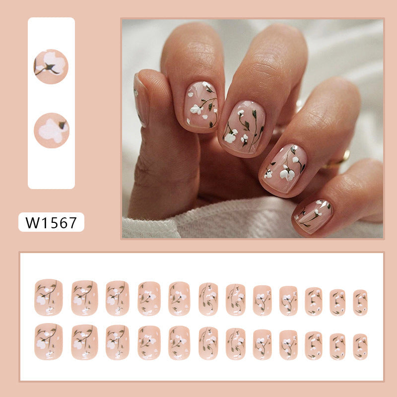 Floral Short Square Fall Nails: 24-Piece Fresh European Nail Wraps