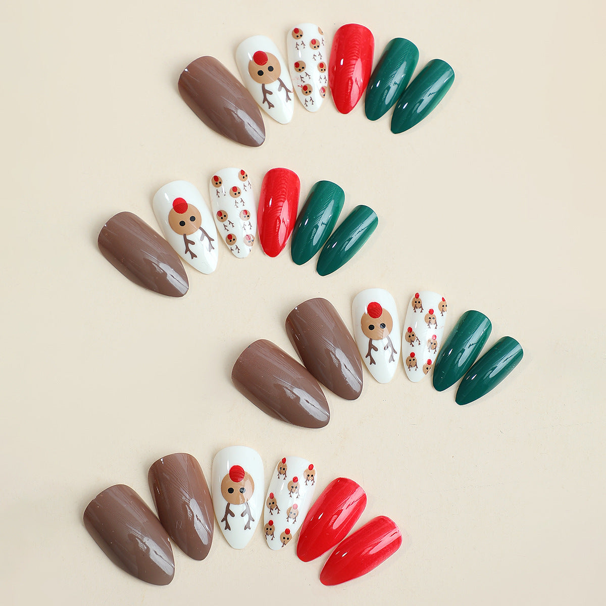 European Ballet-Style Nails with Minimalist Jump Color and Reindeer Design