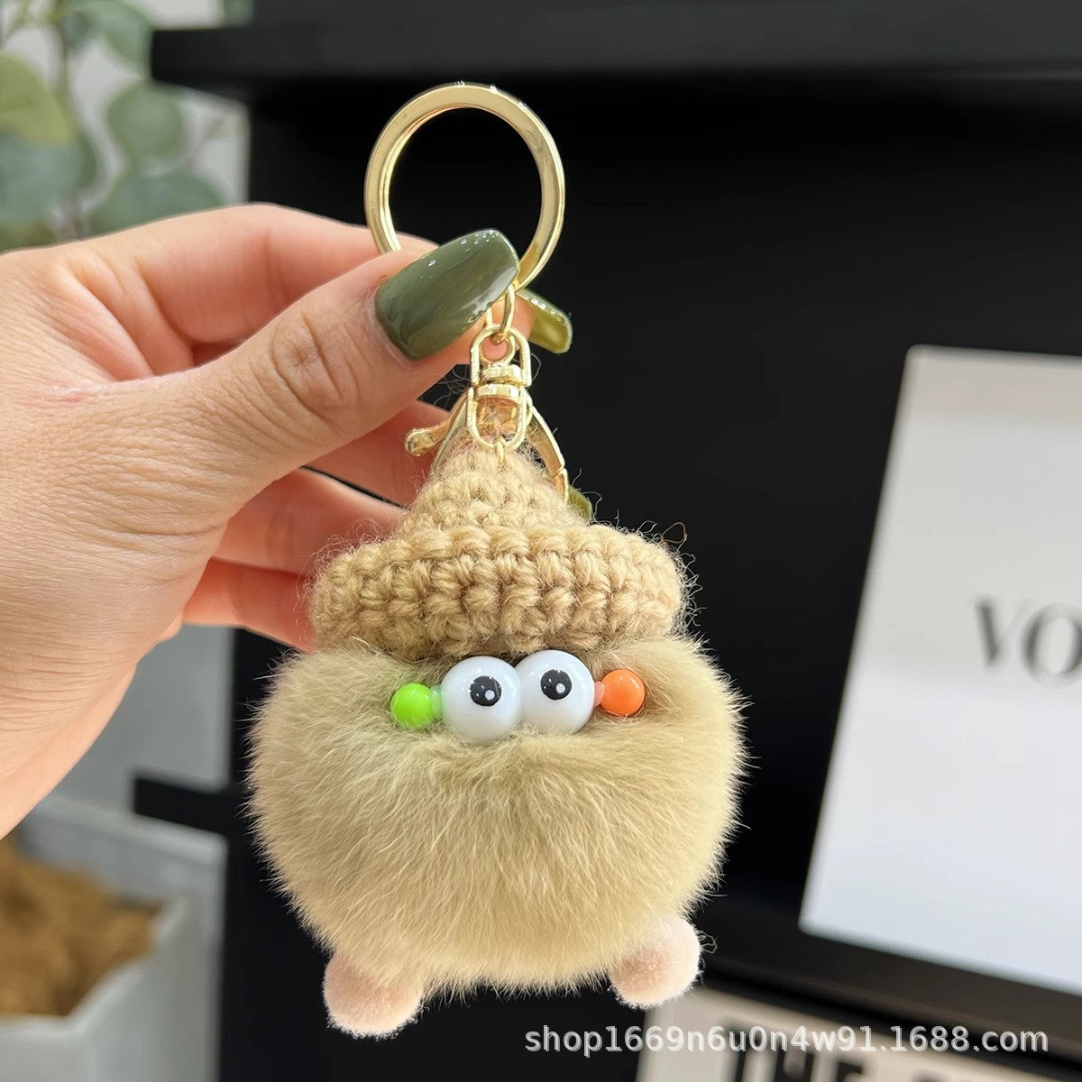 Cute Coal Ball Real Rabbit Fur Charm Keychain Accessory