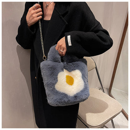 Fuzzy Fried Egg Handbag - Winter Shoulder Tote