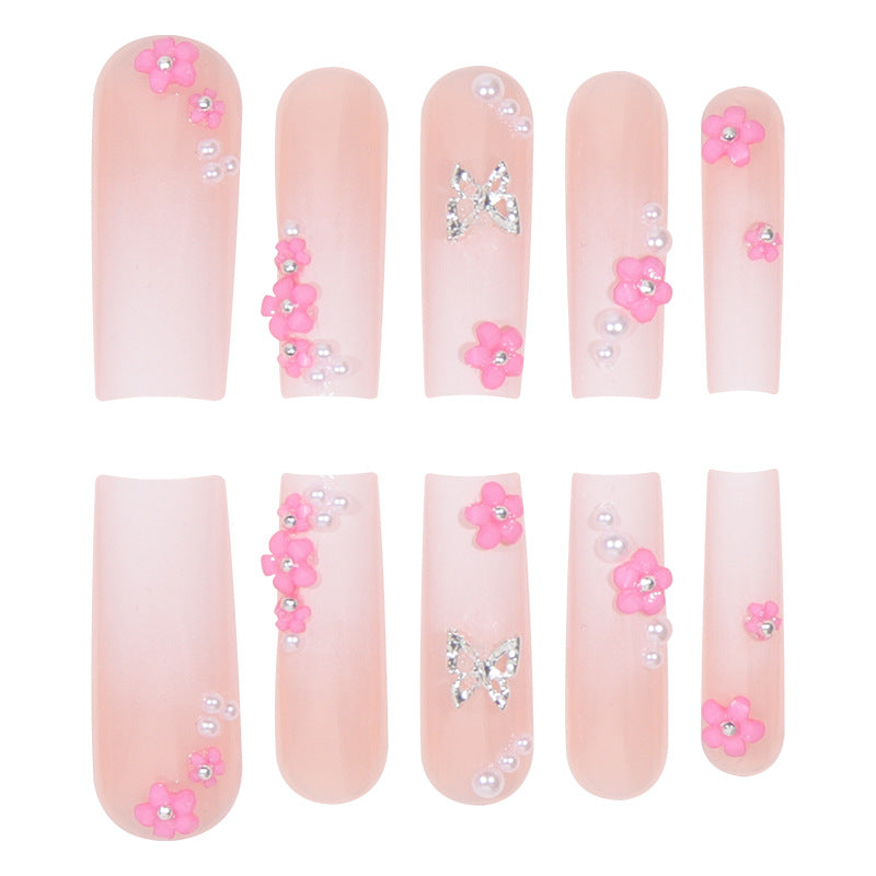 Gradient Waterpipe Nails with Butterfly and Floral Design