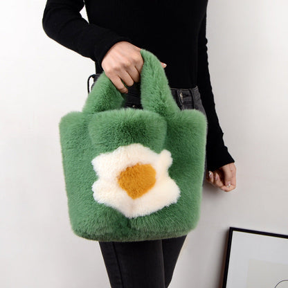 Fuzzy Fried Egg Handbag - Winter Shoulder Tote