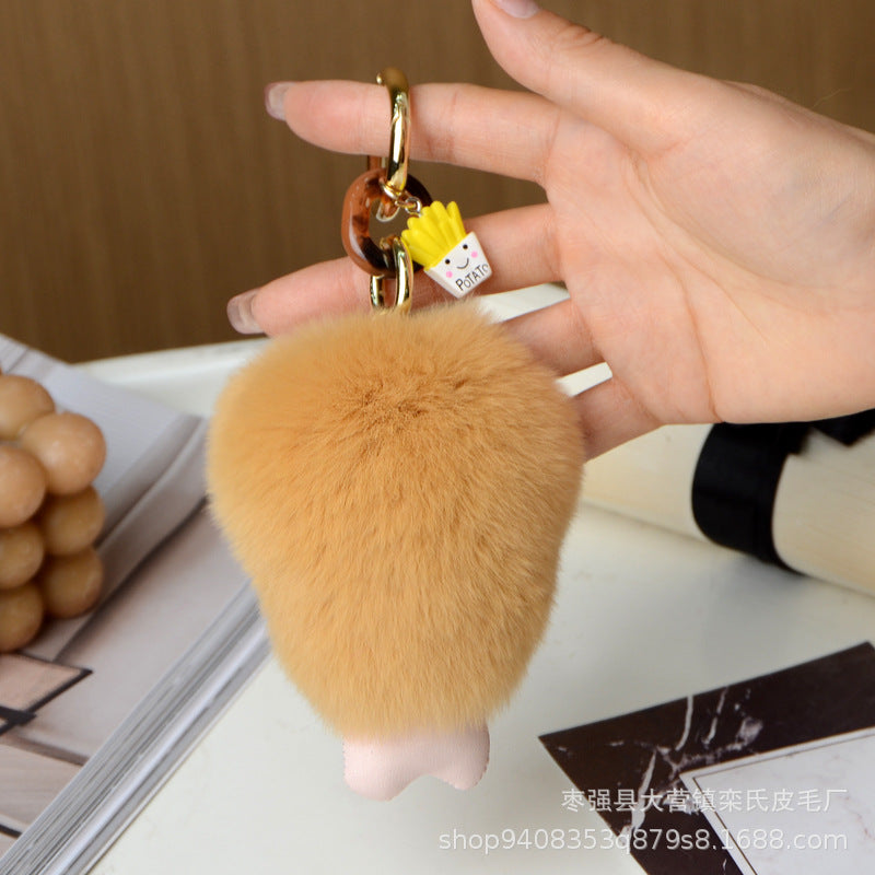 Genuine Rex Rabbit Fur Chicken Leg Keychain Pendant Birthday Gift Accessory