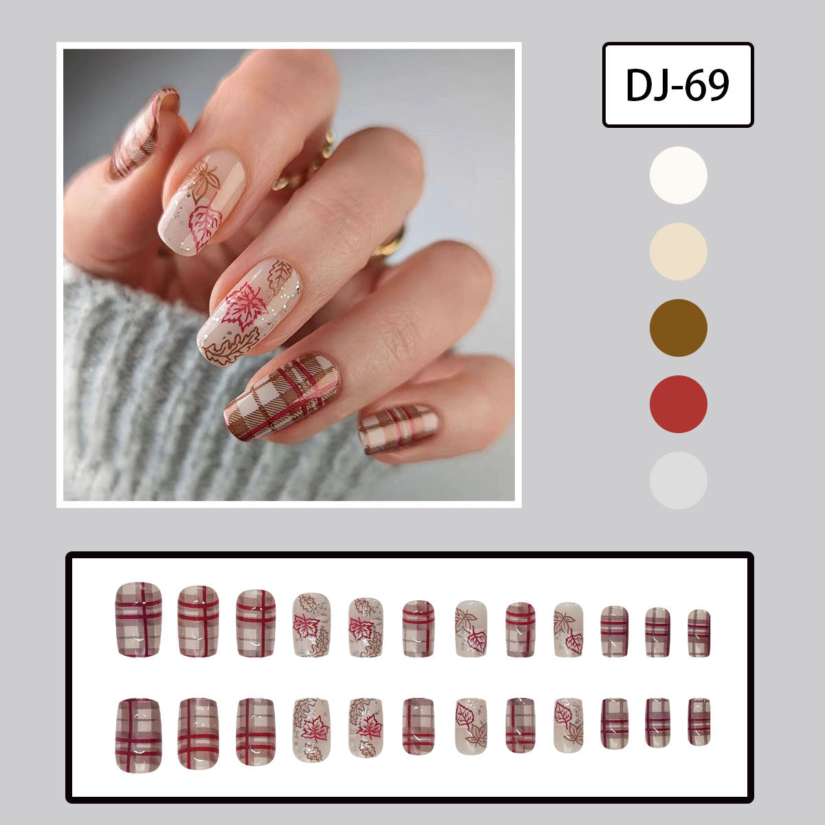 Autumn Brown Plaid Caramel Wave Thanksgiving Maple French UV Nail Tips