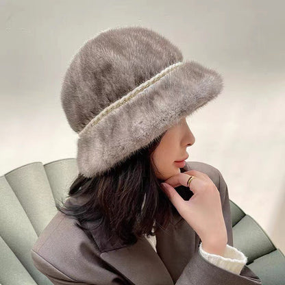 Warm Mink Fur Bucket Hat - Ear Flap Design