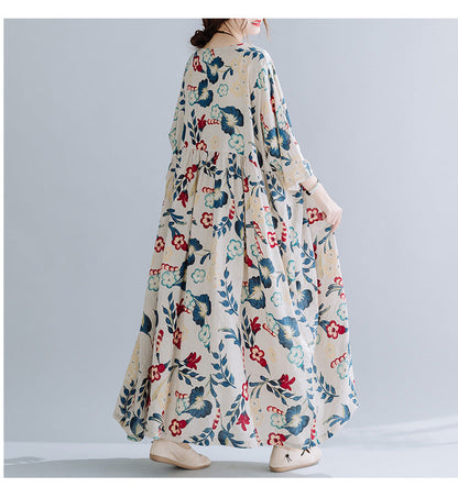 Artsy Loose-fitting Floral Print Swing Dress