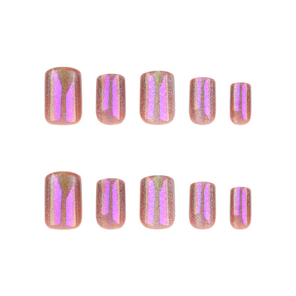 Aurora Cat Eye Purple Nail Art Tips, Short Luxury Wearable Nails-Homeunderwear