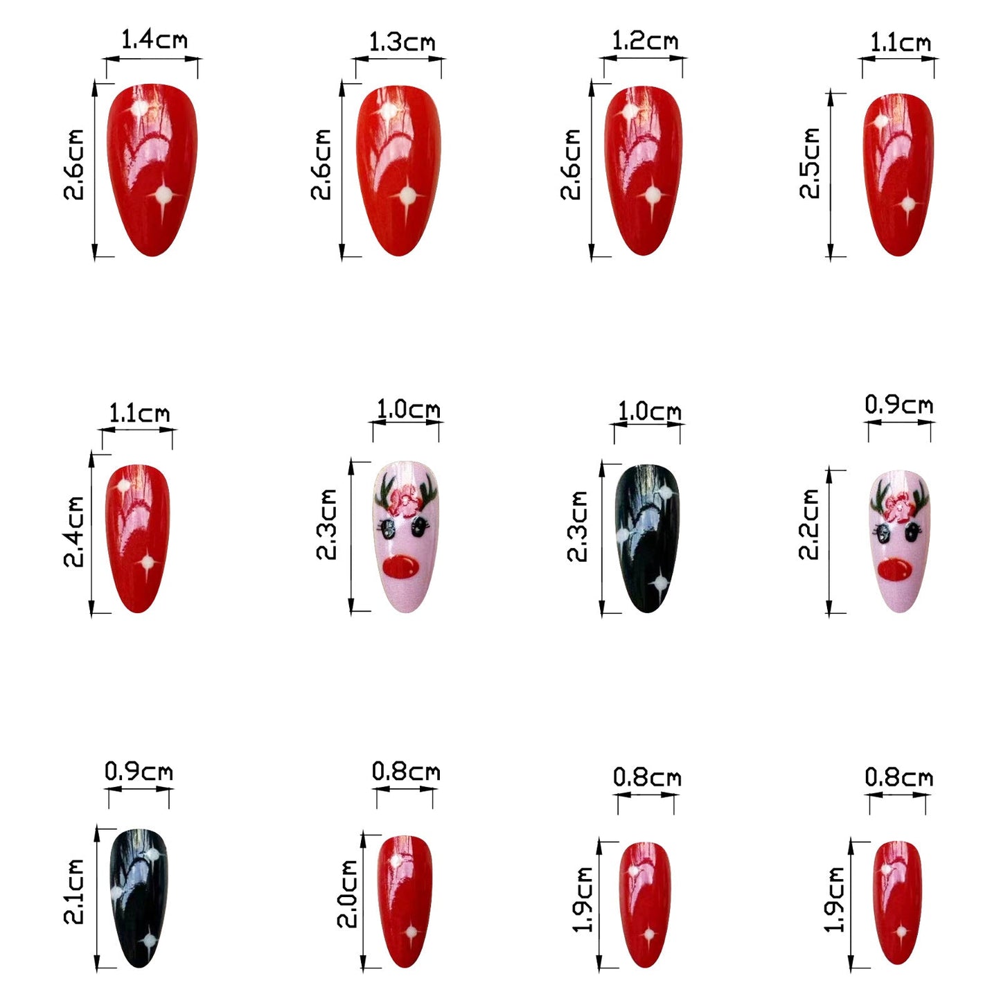 Christmas Red Green White Almond Shaped Nail Art Stickers