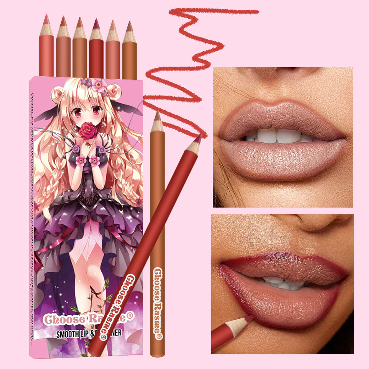 6-Color Matte Lip Liner Set - Velvet Finish