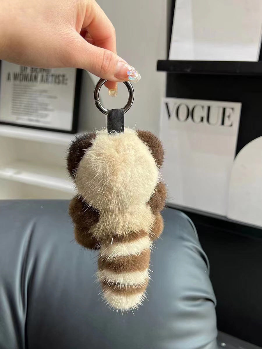 Cute Faux Sable Raccoon Keychain - Plush Car Toy