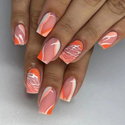 New Fashion  European Square Orange Hill Pattern Nails Irregular Wave-Homeunderwear