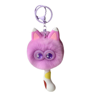 Cute Faux Rabbit Fur Cat Keychain - Car Charm