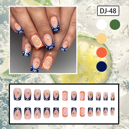 Summer Blue French Wave Lemon 3D Nails