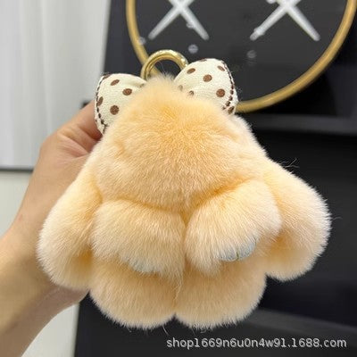 Cute Real Rabbit Fur Bow Keychain, Car Charm