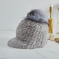 Stylish Mink Fur Cap with Fox Pom Pom - Winter Accessory