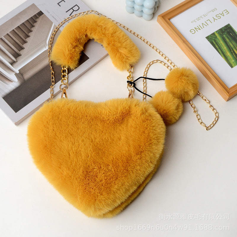 Faux Fur Heart-Shaped Women's Handbag Tote