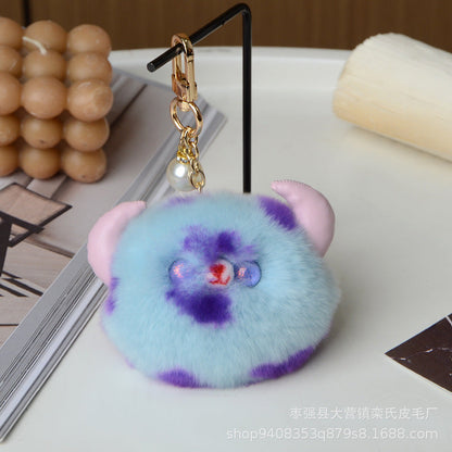 Mink and Rabbit Fur and Cowhide Cute Cartoon Keychain Accessory