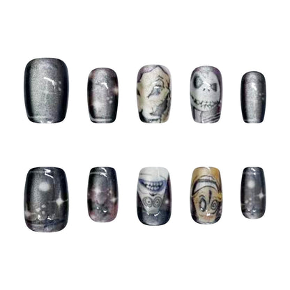 30-Piece Halloween Crystal Cat Eye Cartoon Bride Nails