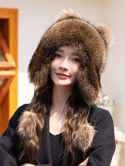 Warm Raccoon Fur Ear Flap Hat - Unisex Winter Accessory