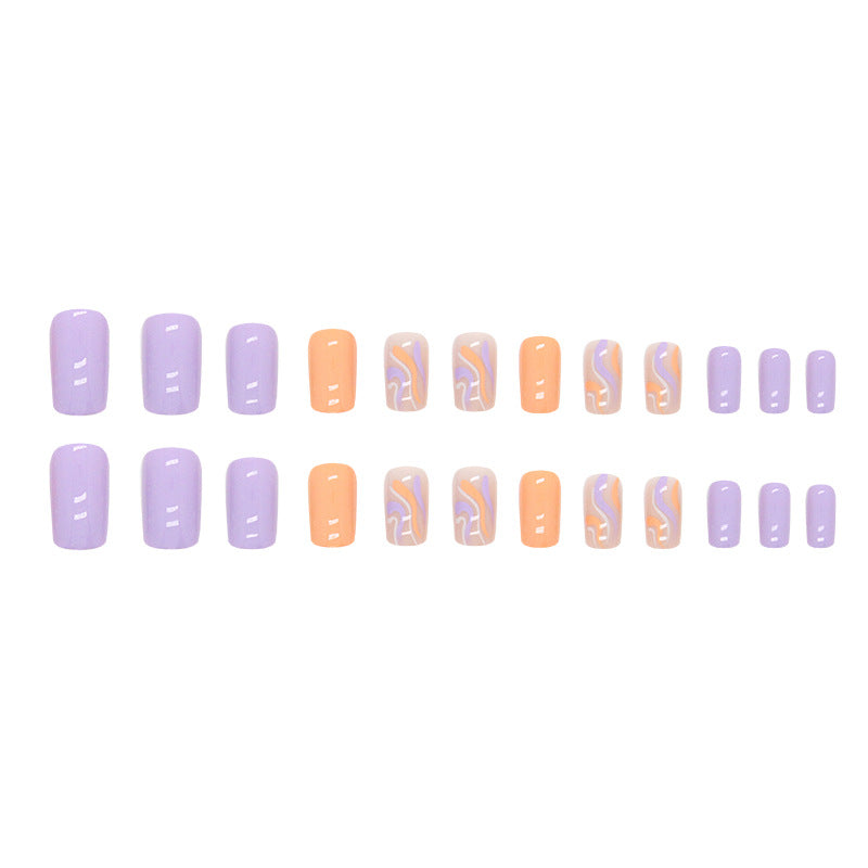 Vibrant Wave Nails, Square Shape in Pastel Purple & Orange