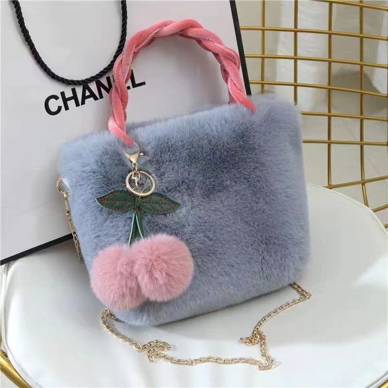 Cute Cherry Fuzzy Handbag Women's Winter Shoulder Tote