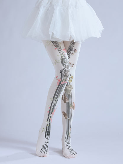 Dark Articulated Bones Print Tattoo Pattern Halloween Dancing Pantyhose