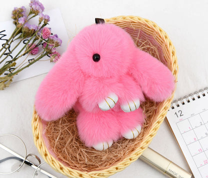 Rabbit Fur Lying Bunny Keychain Cute Charm