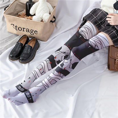 Spring and Autumn Print Japanese Lolita Cute Anime Knee Long Tube Velvet Socks