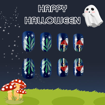 New FashionShort Shiny Halloween Mushroom Nails - 24 Pieces-homeunderwear