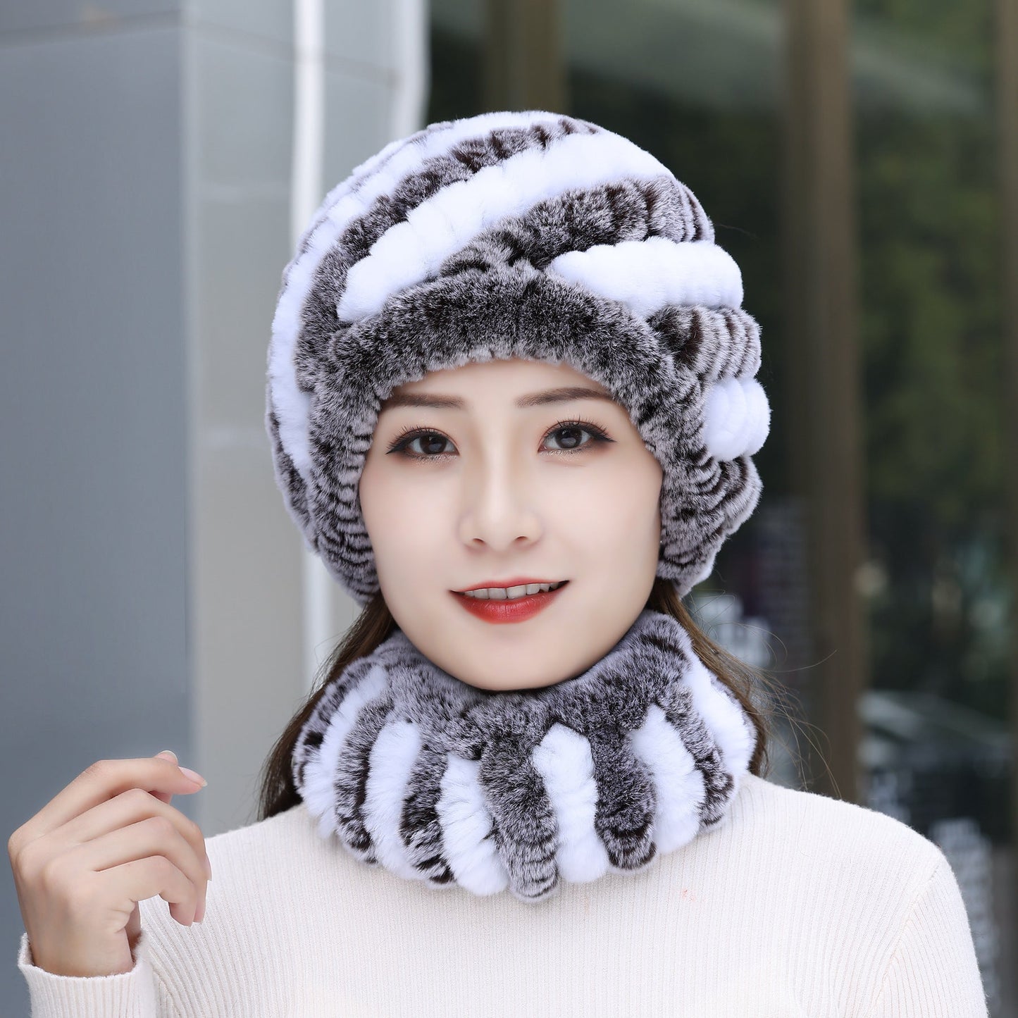 Warm Real Rabbit Fur Winter Hat for Seniors