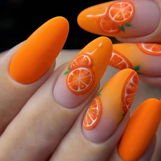 Elegant Oval Orange Matte Nails for Autumn