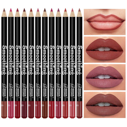 12-Color Matte Velvet Lip Liner - Waterproof Long-Lasting Lip Pencil