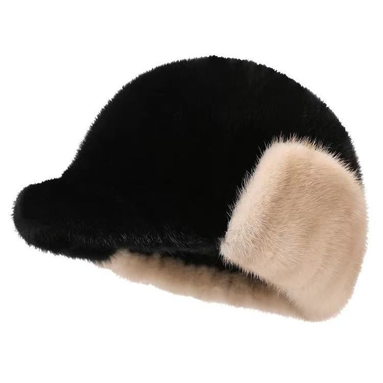 Warm Mink Fur Ear Flap Baseball Cap - Stylish Winter Accessory