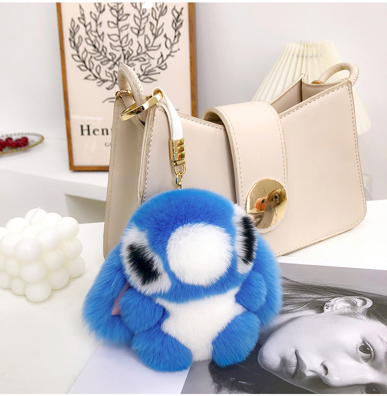 Cute Real Rabbit Fur Stitch Keychain - Accessory