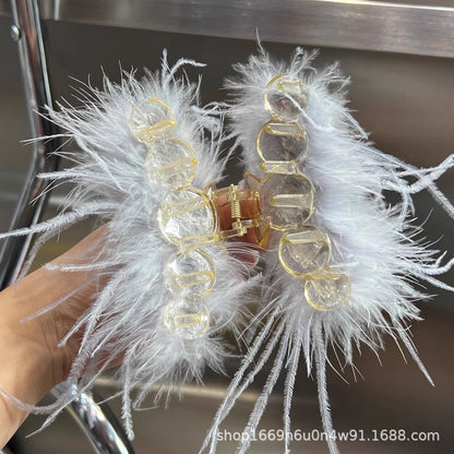 Ostrich Feather Hair Claw Clip Glamorous Accessor