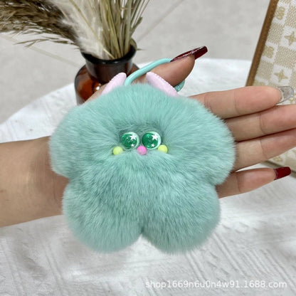 Cute Real Rabbit Fur Ice Cream Keychain Plush Gift