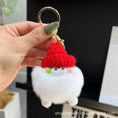 Cute Coal Ball Real Rabbit Fur Charm Keychain Accessory