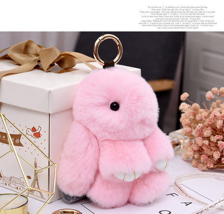 Real Rabbit Fur Lying Rabbit Keychain Car Accessory