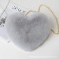 Fashionable Faux Fur Heart-Shaped Bag - Chain Crossbody Purse