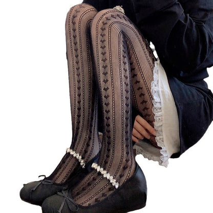 Sexy Jacquard Fishnet Love Striped Mesh Lace Hollow Pantyhose pantyhose