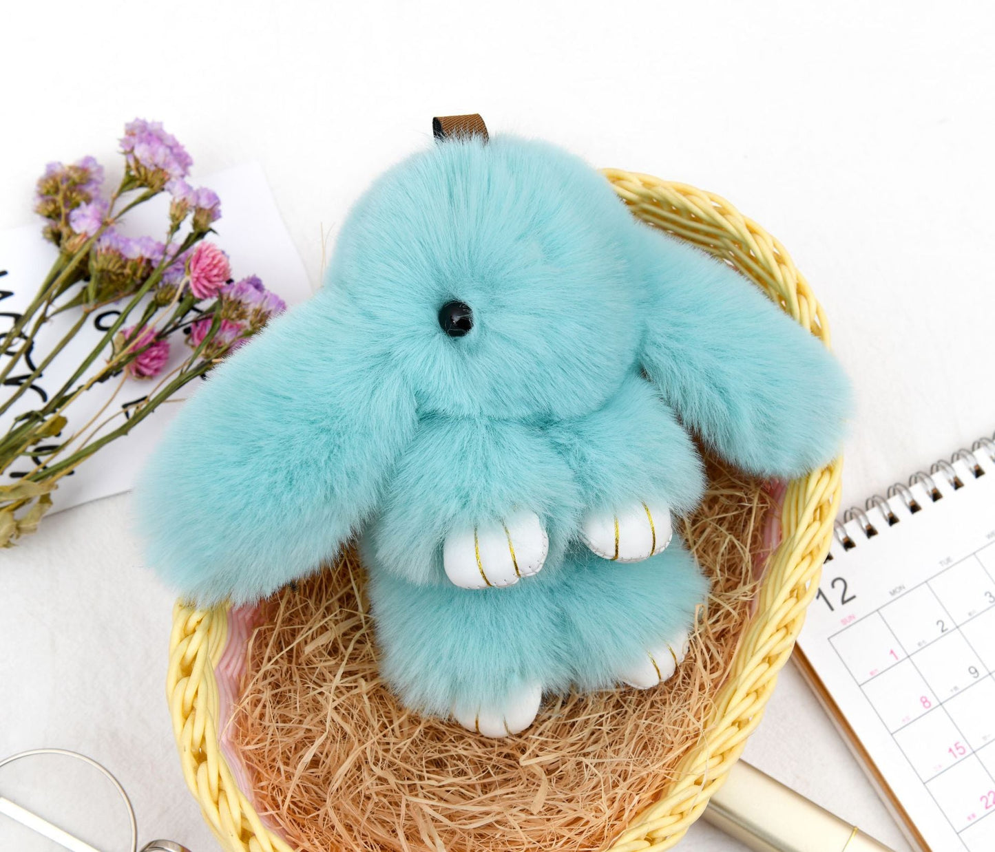 Rabbit Fur Lying Bunny Keychain Cute Charm