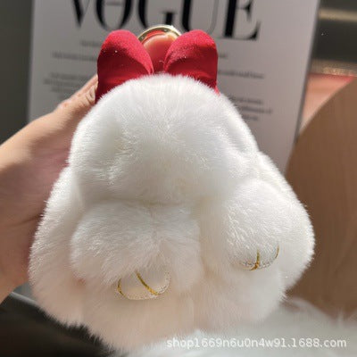 Real Fur Lying Rabbit Bag Charm Keychain