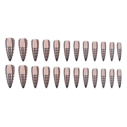 Long Pointed Chessboard Glitter Nail Extensions