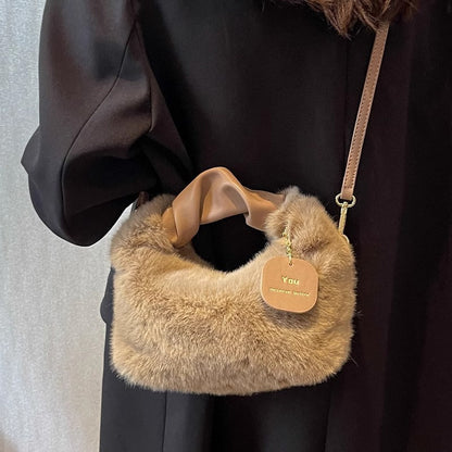 Versatile Fuzzy Crossbody Bag with Pendant