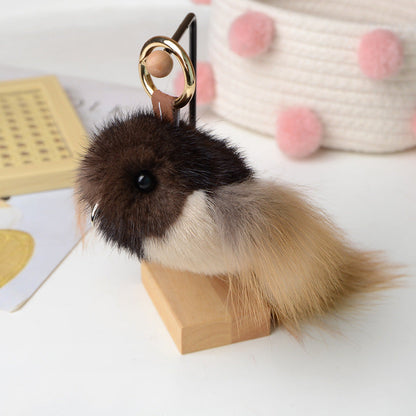 Mink Fur Bird Car Keychain Pendant Plush Doll Bag Accessory