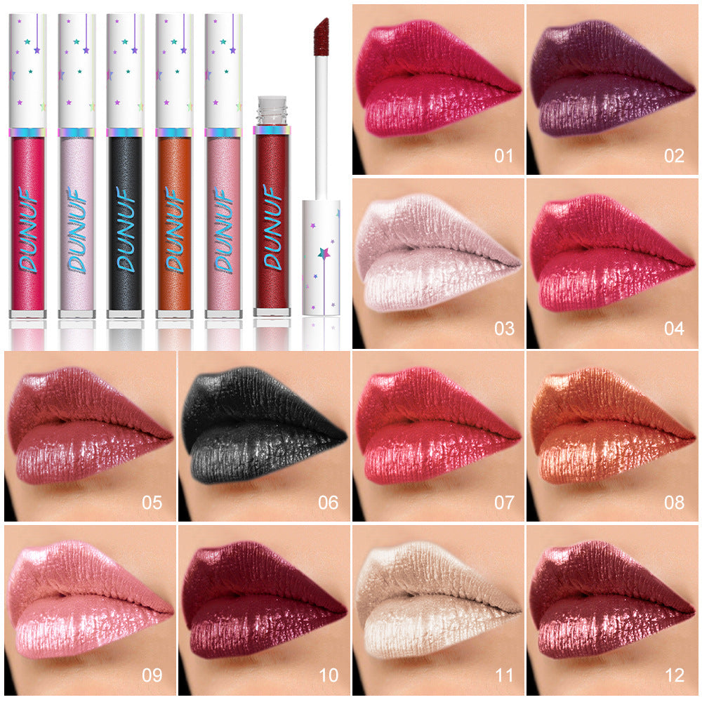 12-Color Shimmer Long-Lasting Waterproof Lip Gloss-Homeunderwear