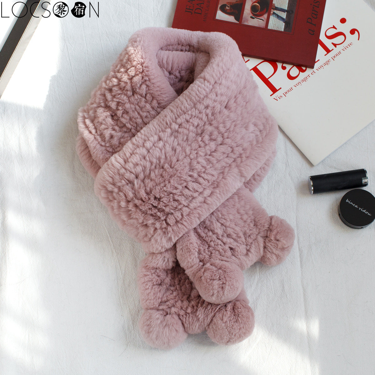 Long Hand-Knitted Real Rabbit Fur Winter Scarf